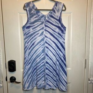 Cable & Gauge Sz XL Tie-Dye Sleeveless A-line Dress Blue/White V-Necks